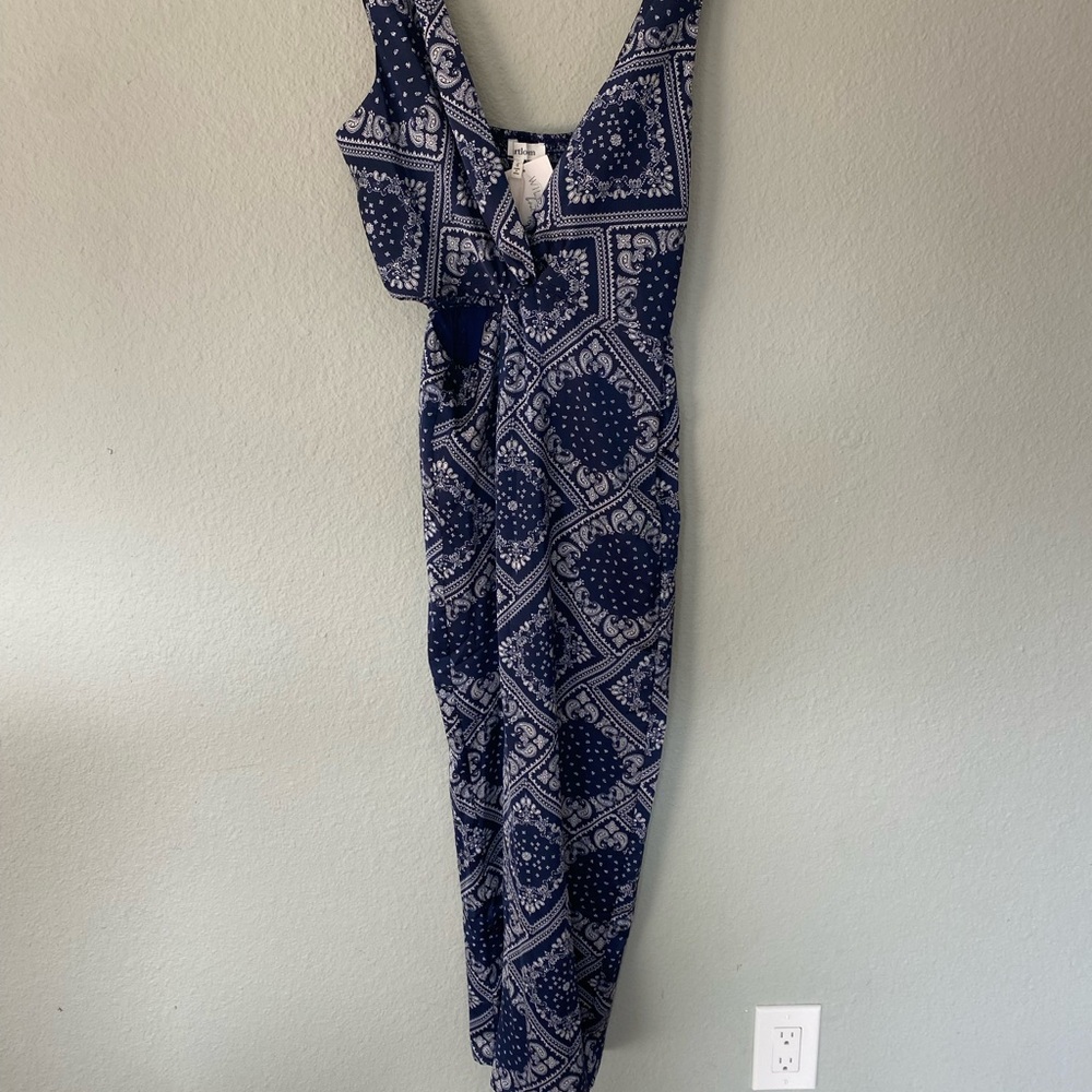 Brand New Navy and White Patterned Jumpsuit